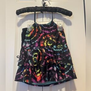Girls Two-Piece Swimsuit – XL 14/16 – Black Tie-Dye Ruffle Top & Bottom